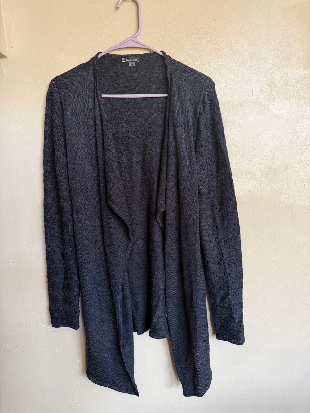 Smartwool Black Open Front Cardigan Sweater Size M Merino Wool Blend